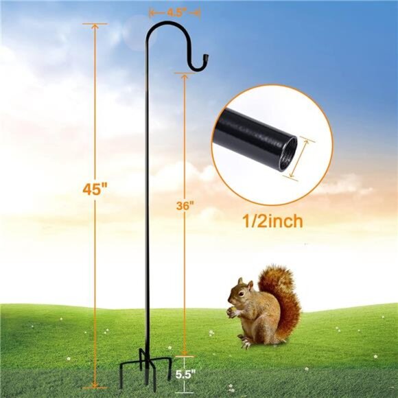 Bird Feeder Pole, 45 INCH Heavy Duty Shepherds Hooks for Outdoor with 5 - Picture 2 of 7